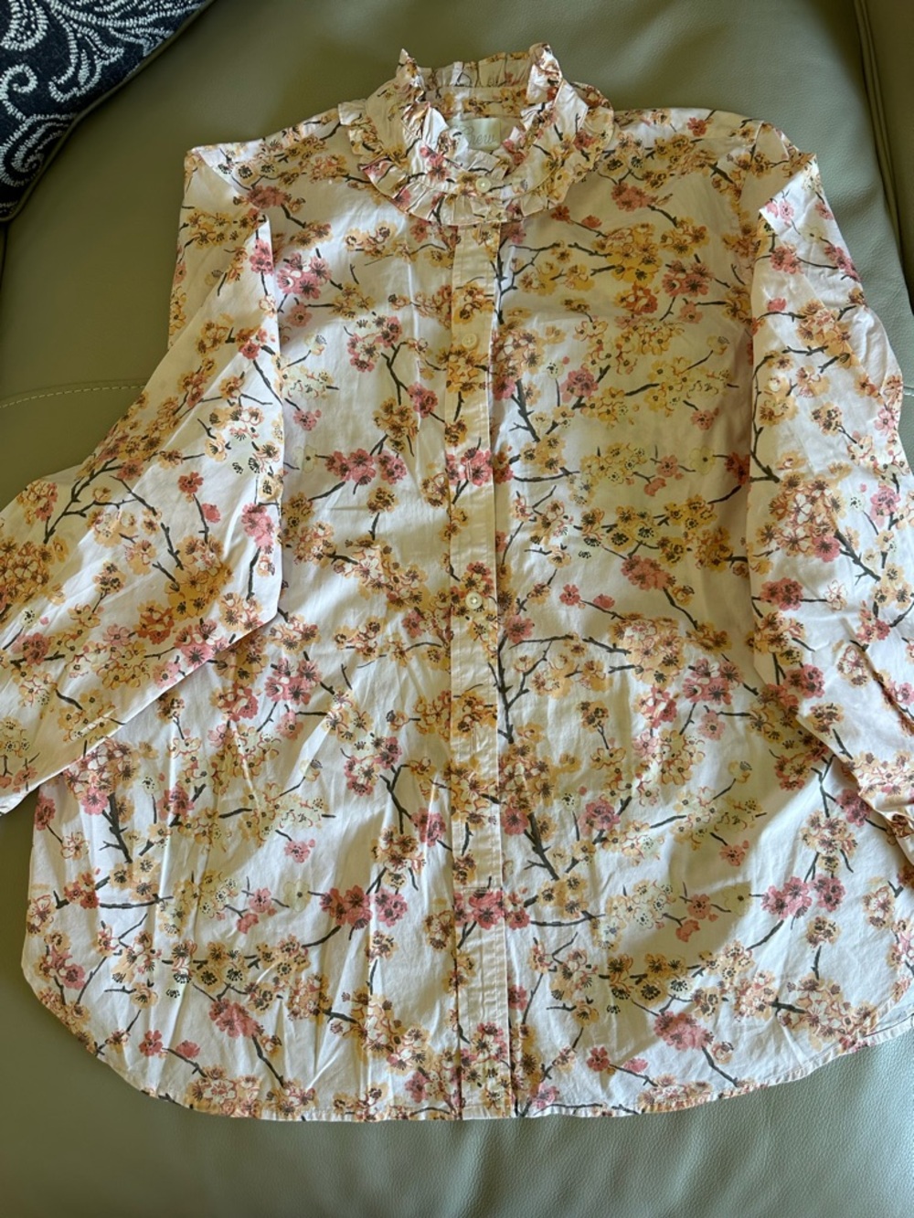 J Crew Cherry Blossom Liberty Print Ruffle Collar Button-Up Blouse Sz 18